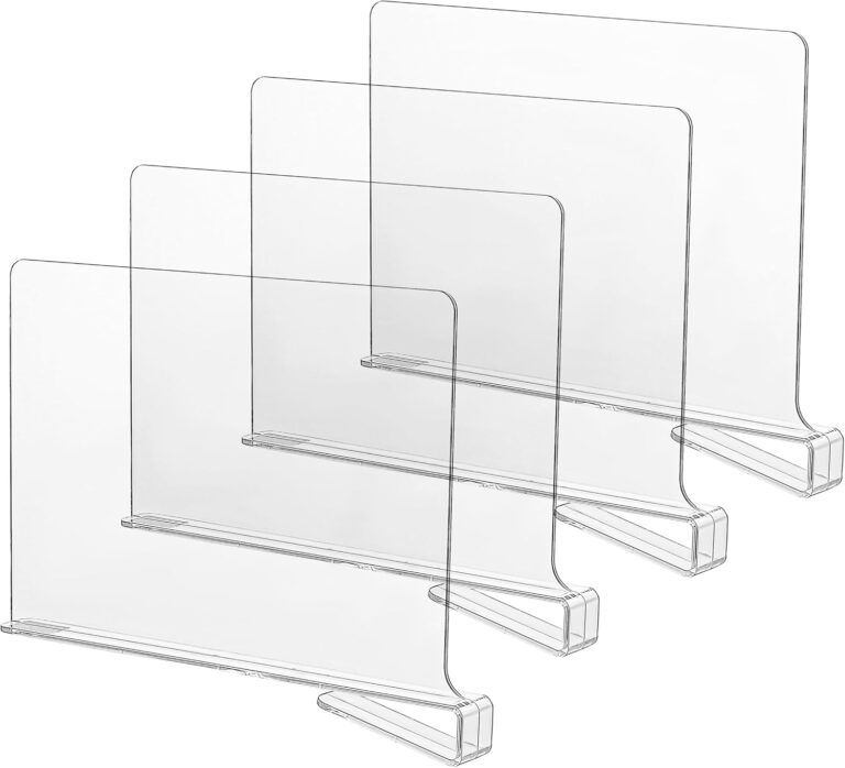 CY craft Acrylic Shelf Dividers for Closets,Wood Shelf Dividers, 4 PCS Clear Shelf Separators,Perfect for Clothes Organizer and Bedroom Kitchen Cabinets Shelf Storage and Organization