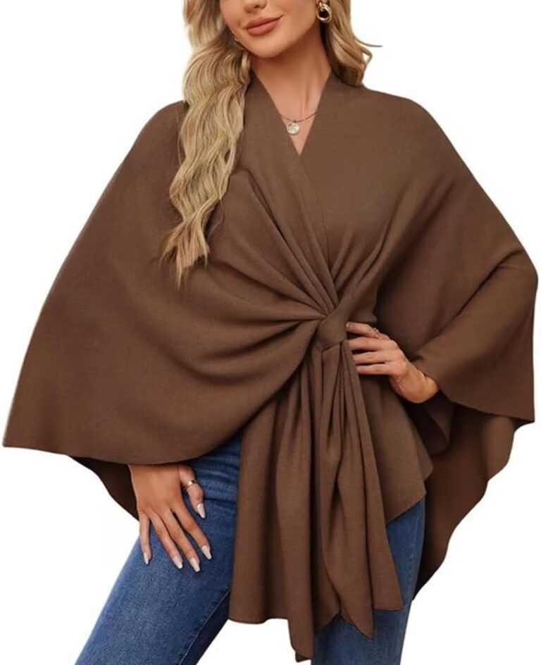 Women’s Dayyearn Elegant Shawl Wraps Soft Open Front Poncho Sweater, Cross Front Knit Cape for Spring Fall Winter(Caramel)
