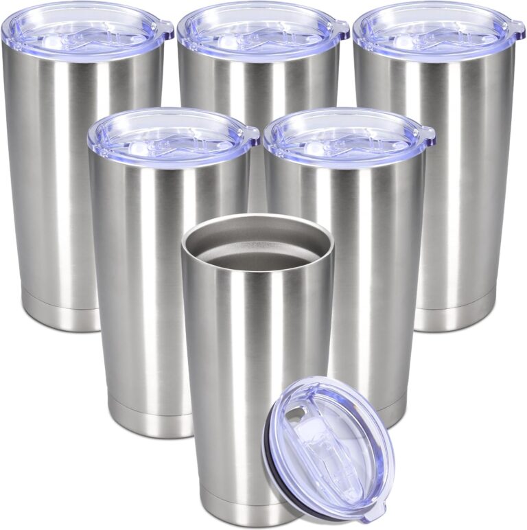 20 oz Tumbler with lid Double Wall Vacuum Insulated Tumblers Stainless Steel Coffee Mug Travel Coffee Tumbler Powder Coated Tumbler Cup Keep Hot&Cold – (Stainless 6 Pack)